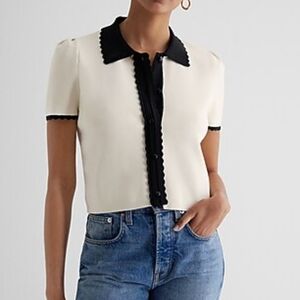 Express Body Contour Scallop Trip Cardigan